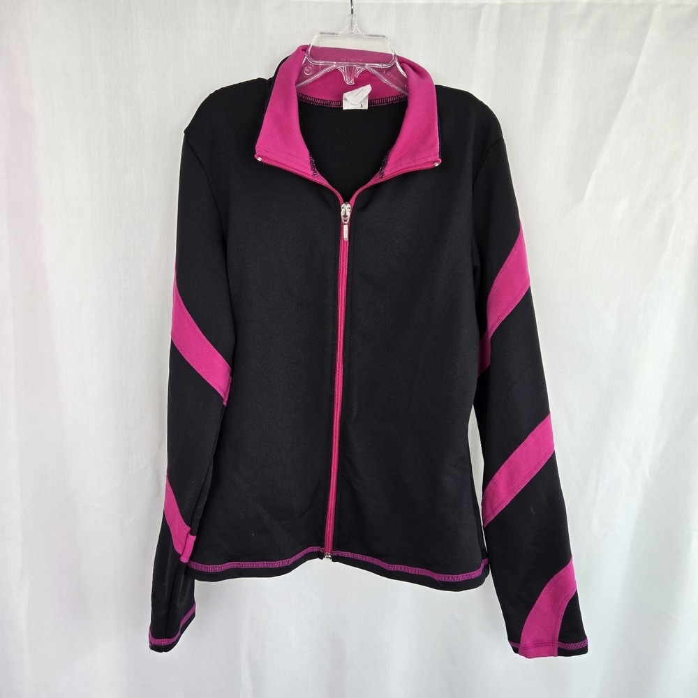 Chloe Noel Girls Figure Skating Jacket Black Pink‎ Stripes Child M Full Zip USA